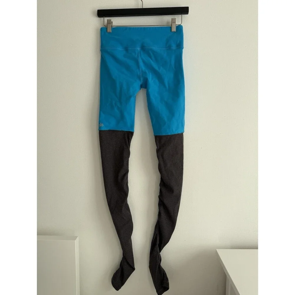 ✿ Alo Yoga Blue Color Block High Waist Leggings Size S Performance Activewear